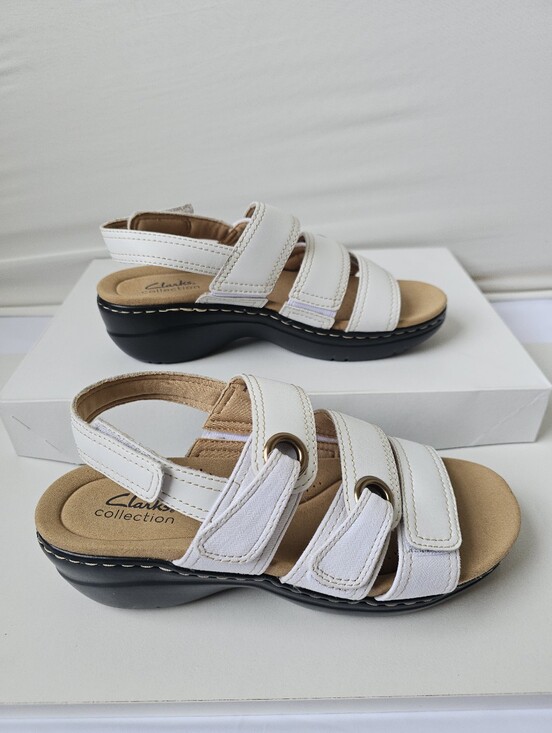 Clarks Shoes - NWOT Clarks Collection White Strappy Wedge Sandals Size 6.5